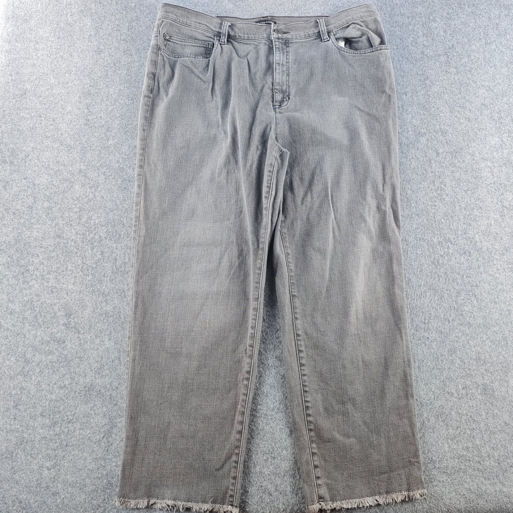 Eileen Fisher Straight Leg Jeans Womens XL Gray Frayed Hem Stretch